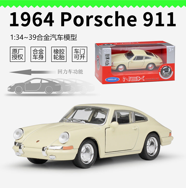 1/36 Scale 1964 Porsche 911 Sports Car Diecast Model Pull Back Toy