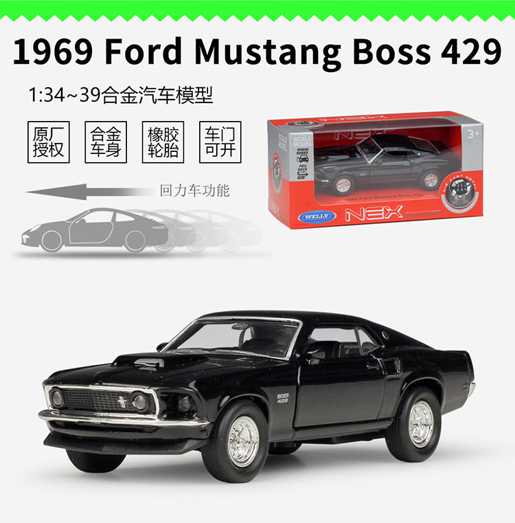 1/36 Scale 1969 Ford Boss 429 Mustang Muscle Car Diecast Model Pull Back Toy