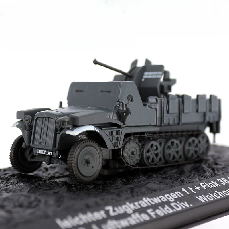 1/72 Scale WWII German leichter Zugkraftwagen 1t Sd.Kfz. 10/5 Half-Track with Flak 38 Anti-Aircraft Gun Diecast Model