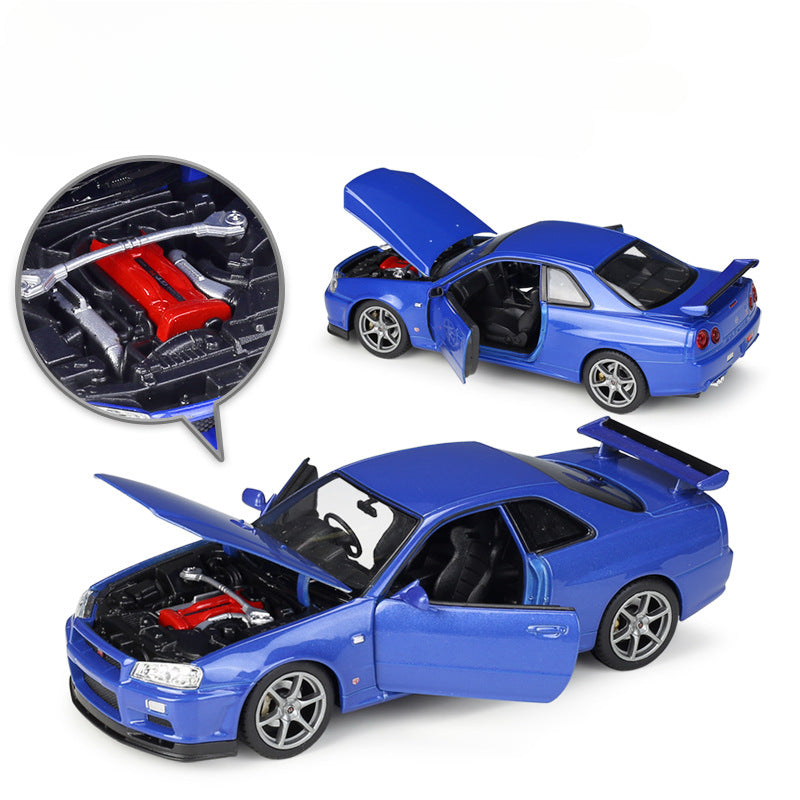 1/24 Scale Nissan Skyline GT-R R34 Sports Car Diecast Model