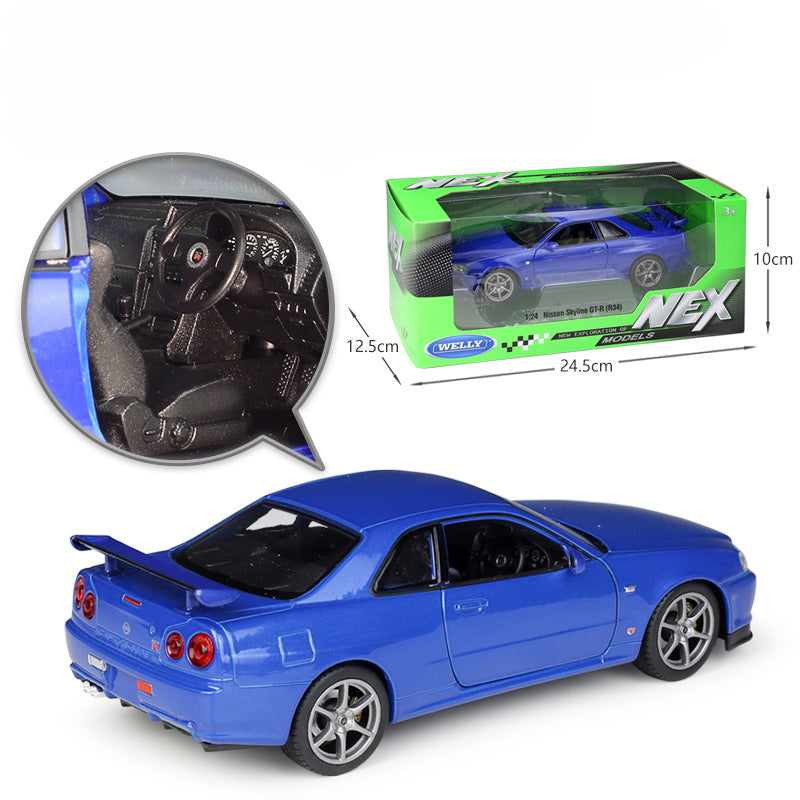 1/24 Scale Nissan Skyline GT-R R34 Sports Car Diecast Model