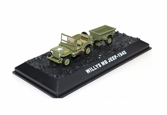 1/72 Scale 1945 Willys MB Jeep with Trailer Military Utility Vehicle Diecast Model