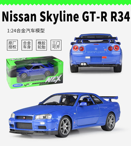 1/24 Scale Nissan Skyline GT-R R34 Sports Car Diecast Model