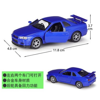 1/36 Scale Nissan Skyline GT-R R34 Sports Car Diecast Model Pull Back Toy