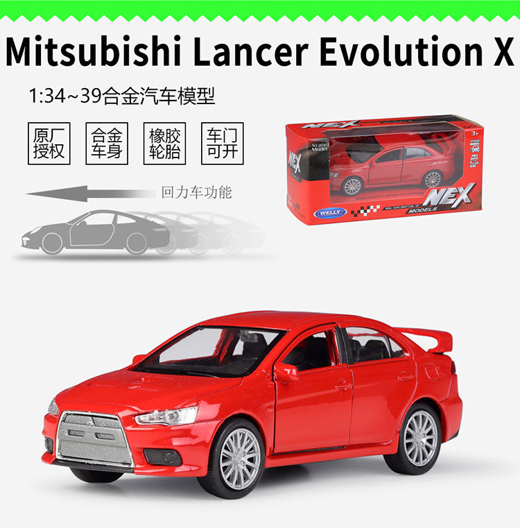 1/36 Scale Mitsubishi Lancer Evolution X Sports Sedan Diecast Model Car Pull Back Toy